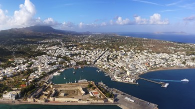 Aerial view, panorama, below Kastro, Neratzia fortress, also Nerantzia, castle, first mentioned in