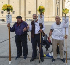 Men saying rosary prayers for human life, Rosario Por La Vida, Zaragoza, Aragon, Spain