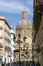 View of Basilica of Our Lady of the Pillar cathedral church from Calle de Alfonso I, Zaragoza,