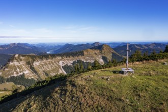 Drone shot, summit cross, Hoher Zinken with Holzeck and Königsbergerhorn, Postalm, Osterhorn Group,