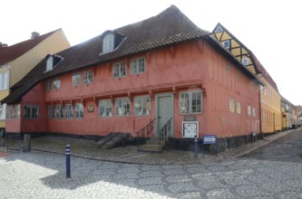 Typical red Danish half-timbered house in Assens, Funen island, Denmark, Scandinavia