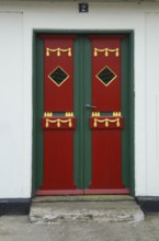 Decorative entrance door in street house in Assens, Funen island, Denmark, Scandinavia