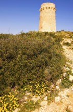 Nature reserve, national park, old watchtower Torre del Cap d'Or, Moraira, on Playa del Portet,