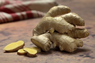 Ginger, ginger root and ginger slices, Zingiber officinale