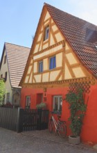 Half-timbered house, historic façade in the old town, small residential building, town of Heideck