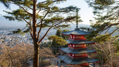 Five-story pagoda of a Shinto Shrine, Chureito Pagoda, Arakura Fuji Sengen Shrine, Arakurayama