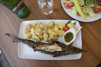 Grilled starlet, fish from the Danube, Golubac, Serbia
