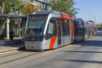 Light rail tram city public transport system CAF Urbos 3 trams, Tranvía de Zaragoza, Zaragoza,