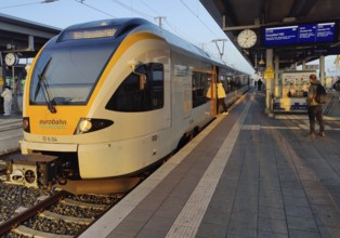 Central station with Eurobahn commuter train early in the morning, Dortmund, Ruhr area, North