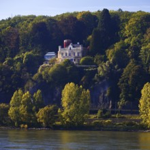 Marienfels Castle with Rhine, former residence of entertainer Thomas Gottschalk, Remagen,
