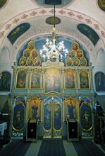 Iconastase in the Serbian Orthodox Church of St. Nicholas, oldest in town, old town, interior view,