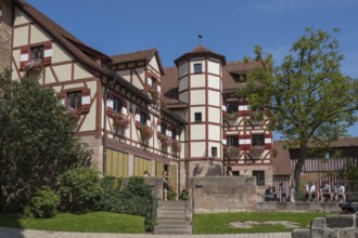 Historic buildings in the castle courtyard, Kaiserburg, Nuremberg Castle, Nuremberg, Middle