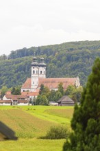 Church surrounded by green nature and hills, rural idyll, ZFP Zwiefalten, Reutlingen district,