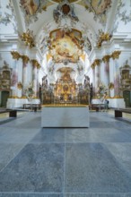 Richly decorated chancel in a baroque church with magnificent frescoes, ZFP Zwiefalten, Reutlingen