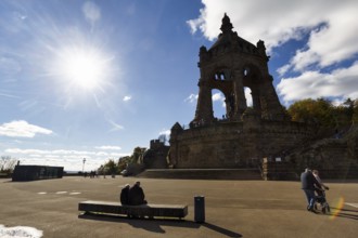 Kaiser Wilhelm Memorial, national monument with dome, landmark, sunny autumn weather, back light,