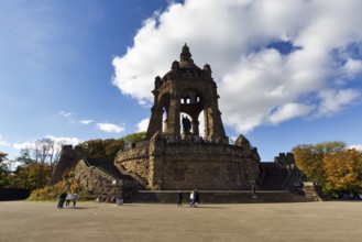 Kaiser Wilhelm Memorial, national monument with dome, landmark, sunny autumn weather, visitors on