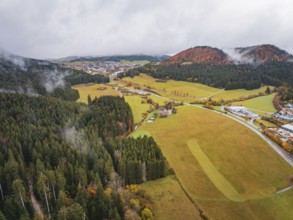 Panorama of a vast landscape with fields and forests in an autumnal setting, Wehingen, Tuttlingen