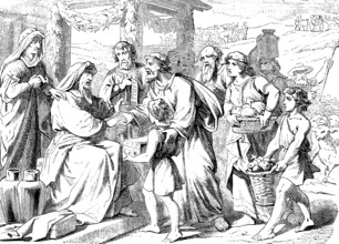 Job's renewed prosperity, everyone gave him a nice penny and a golden headband, The Book of Job,