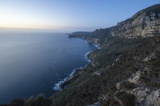 Shipstern Bluff viewpoint. Blue hour with long exposure showing sunset over the cliffs of Cape