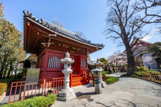 Small red pavilion, Buddhist temple complex, Asakusa shrine or Senso-ji temple, Asakusa, Tokyo,