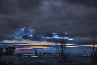 Dawn on the lagoon, a fishing hut in front, Baltic Sea, Ahrenshoop, Darß, Mecklenburg-Western