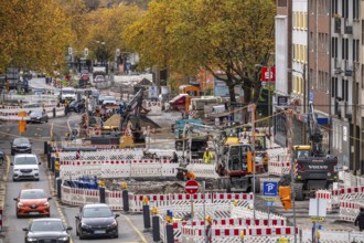 Large-scale construction site on Alleestrasse in downtown Bochum, road construction, construction