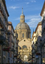View of Basilica of Our Lady of the Pillar cathedral church from Calle de Alfonso I, Zaragoza,