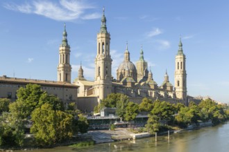 Basilica of Our Lady of the Pillar cathedral church, Zaragoza, Aragon, Spain, Europe view from