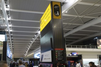 Sign for Security South at departures area, Terminal 5 London Heathrow airport, London, England, UK