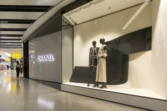 Chanel shop brands on display Duty Free shopping area in departures lounge area, Terminal 5, London