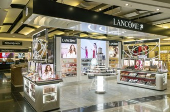 Lancome brands on display Duty Free shopping area in departures lounge area, Terminal 5, London