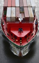 Aerial view of a container ship in the Kiel Canal, NOK, Kiel Canal, Kiel Canal, Schleswig-Holstein,