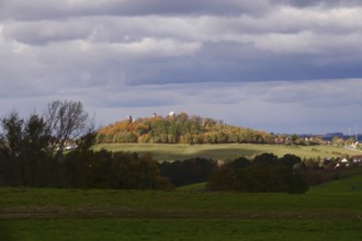 View of the town and castle of Stolpen, autumn, Saxony, Germany