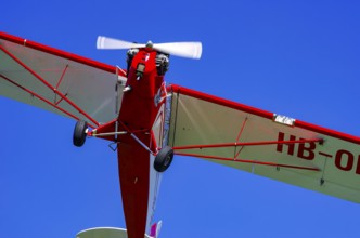 A Piper J-3C/L4 Cub light aircraft, HB-OBF registration, during a flight demonstration as part of