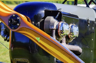 Propeller and motor on a vintage aircraft at the Rossfeld Luftsportverein Fliegerbergfest 2012 on