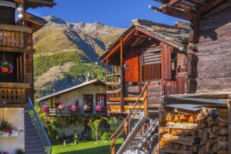 Typical granary on the outskirts of the village, Grächen, Mattertal, Valais, Switzerland