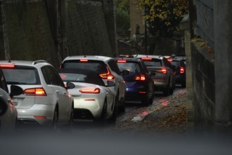 Cars stuck in traffic, autumn time, Germany