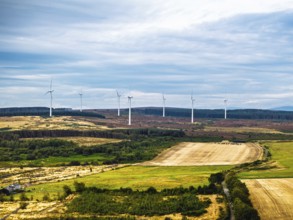 Wind Farm over fields and moors in Nord England