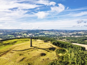Waterloo Monument over Scottish fields and farms from a drone, Jedburgh, Scotland, UK