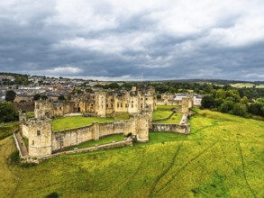 Alnwick Castle from a drone, Alnwick, Northumberland, England, United Kingdom