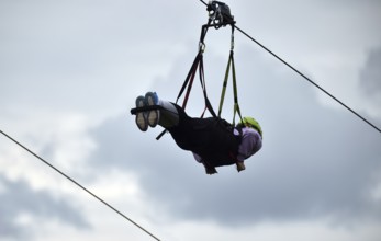 Megazipline cable car in the Harz Mountains across the Rappbode Reservoir, Saxony-Anhalt, Germany
