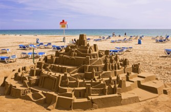 Sand castle, beach, Mediterranean Sea, Benidorm, Valencia (region), Costa Blanca, Spain