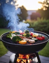 Cooking vegetables on grill outdoors, healthy lifestyle with healthy food, close up of grill with