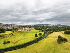 Alnwick Castle from a drone, Alnwick, Northumberland, England, United Kingdom