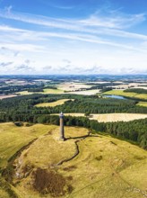 Waterloo Monument over Scottish fields and farms from a drone, Jedburgh, Scotland, UK