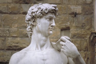 Copy of the David sculpture, detail, original is by the artist Michelangelo Buonarroti, Piazza