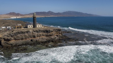Aerial view of Faro Punta de Jandia lighthouse at the southern tip of Jandia peninsula, in the