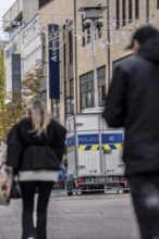 Police video surveillance at the Porsche pulpit, in front of the market church in downtown Essen,