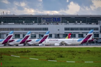 Eurowings aircraft at Terminal A of Düsseldorf Airport, North Rhine-Westphalia, Germany