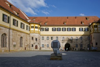 Courtyard with monumental portrait of Roman Emperor Augustus, Hohentübingen Castle, Tübingen,